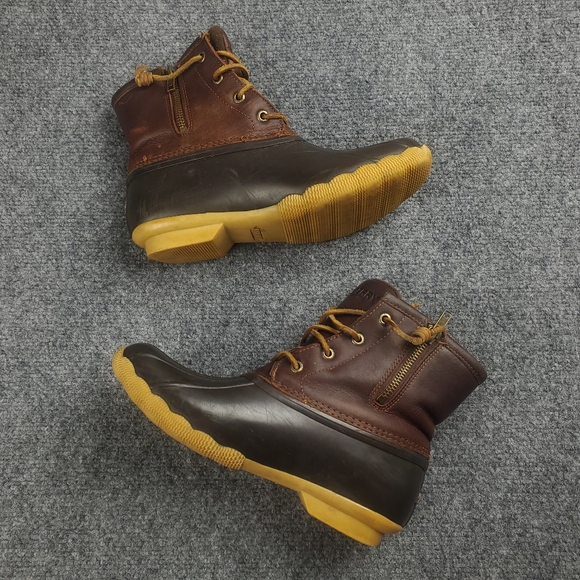 Sperry Saltwater Duck Boots Womens 7 Brown Leather Rain Snow STS91176 - Picture 4 of 13